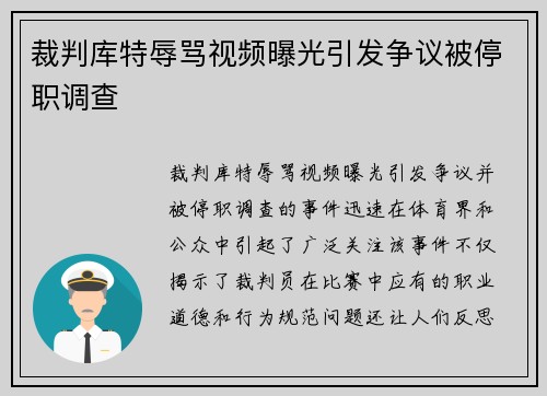 裁判库特辱骂视频曝光引发争议被停职调查